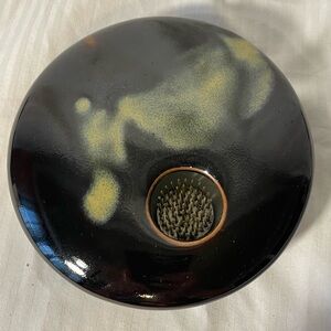 Georgetown pottery’s Black Ikebana Ceramic Flower Holder with attached frog